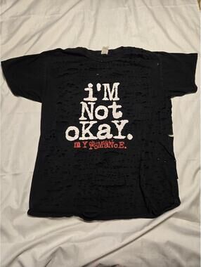 My Chemical Romance I'm Not Okay Thrashed Distressed T-Shirt MCR Band Tee Sz L